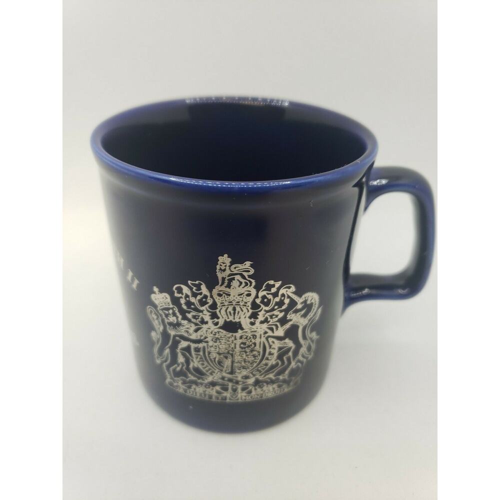 Vintage Cobalt Blue Queen Elizabeth Silver Jubilee Mug Cup Kiln Craft in England